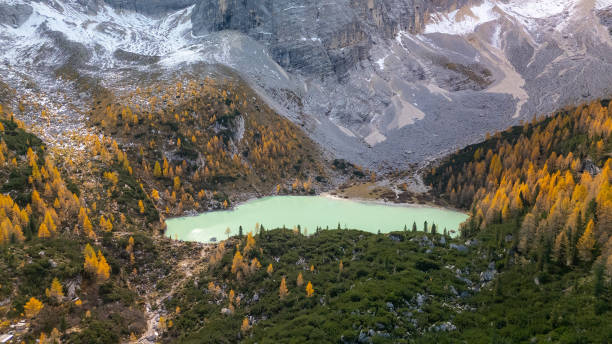 istock Arial view panoramic landscape around Sorapis lake in Dolomite Itlay 2183829241