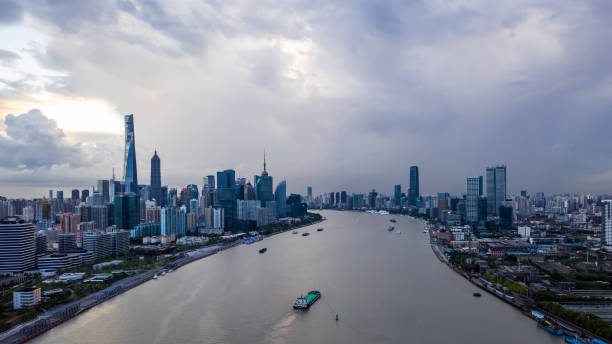 Aerial photography of Lujiazui, Huangpu River, Shanghai, China, Asia.