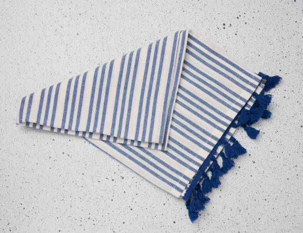 istock Folded linen striped kitchen towel on a white background 2183836409