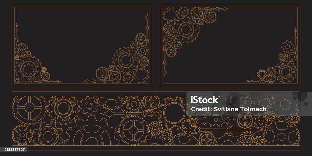 Temwork Border Design Steampunk Doodlestyle Cogwheels In A Handdrawn Corner Frame And Border ...