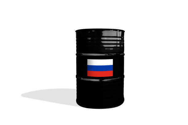 istock Crude oil barrel with Russian flag isolated on a white background 2183837794