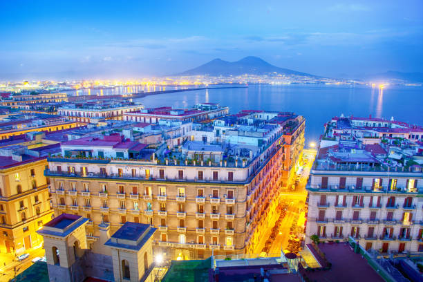 Supersized panorama skyline of Naples at night, Italy