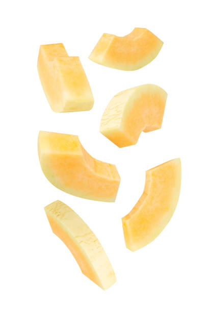 istock Falling Cantaloupe isolated on white background with clipping path, full depth of field 2183841691