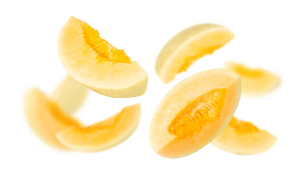 istock Falling Cantaloupe isolated on white background with clipping path, full depth of field 2183841697