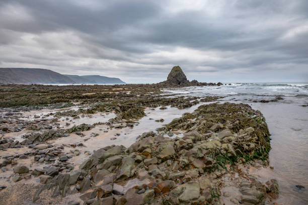 Black Rock Widemouth bay Cornwall on a cloudy morning