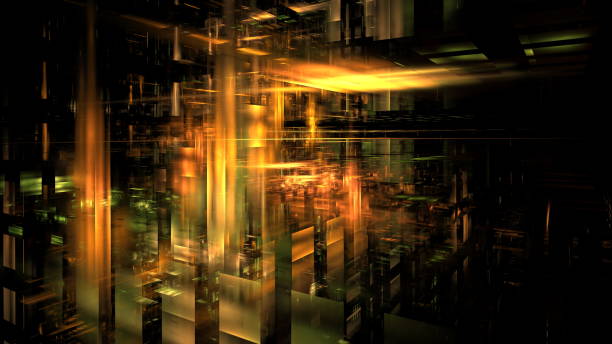 istock Captivating digital space, intricate cityscape filled with illuminated geometric shapes and futuristic elements, creating an immersive, otherworldly atmosphere. 3d render 2183845631