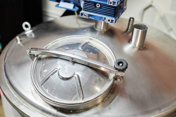 istock Stainless Tank with Lid for Cider Pasteurization in Factory Workshop 2183851612