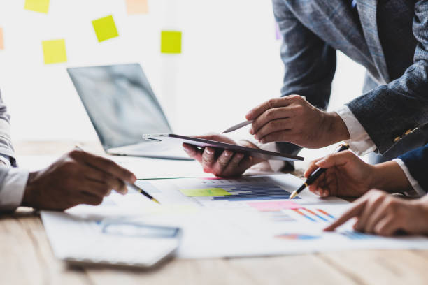 istock Businessman collaboration discussing working analyzing with financial data and marketing growth report graph, brainstorming to strategy planning making profit of company. planning for investment. 2183855649