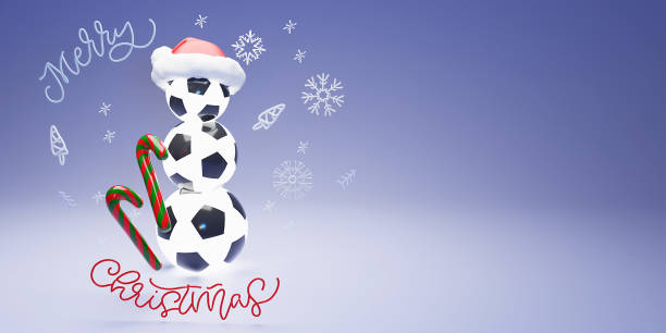 Merry Christmas 3d text with soccer ball. 3d render.