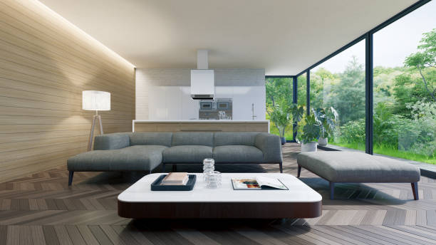 istock Large luxury modern bright interiors Living room mockup illustration 3D rendering image 2183860507