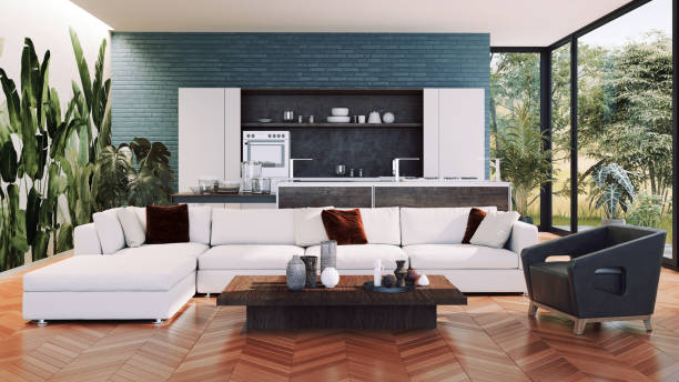 istock Large luxury modern bright interiors Living room mockup illustration 3D rendering image 2183860575