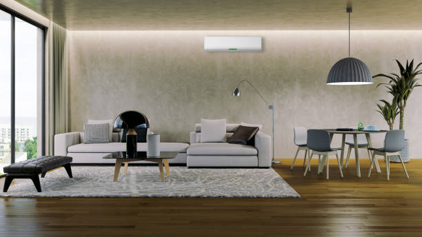istock modern bright interiors room with air conditioning and remote control illustration 3D rendering 2183860787