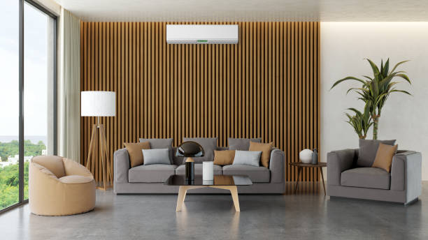 istock modern bright interiors room with air conditioning and remote control illustration 3D rendering 2183860799