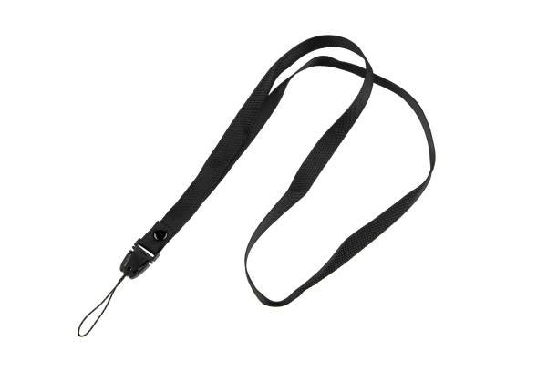 istock Black lanyard with a detachable buckle and a loop for holding small items, isolated on a white background, ideal for keys, ID badges, or small electronic devices. 2183860825