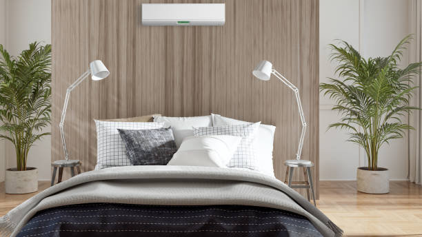 istock modern bright interiors room with air conditioning and remote control illustration 3D rendering 2183860856