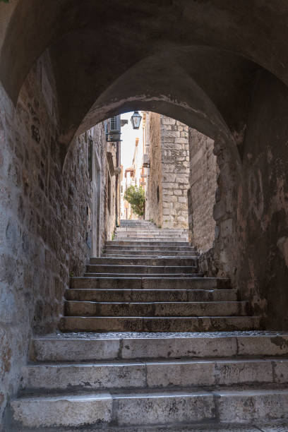 istock Arched Medieval Street and stone staircase. 2183860987