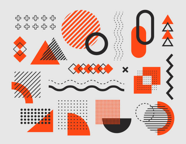 illustrazioni stock, clip art, cartoni animati e icone di tendenza di set di forme geometriche, design di elementi di stile grafico alla moda. - geometrici