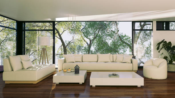 istock Large luxury modern bright interiors Living room mockup illustration 3D rendering image 2183864579