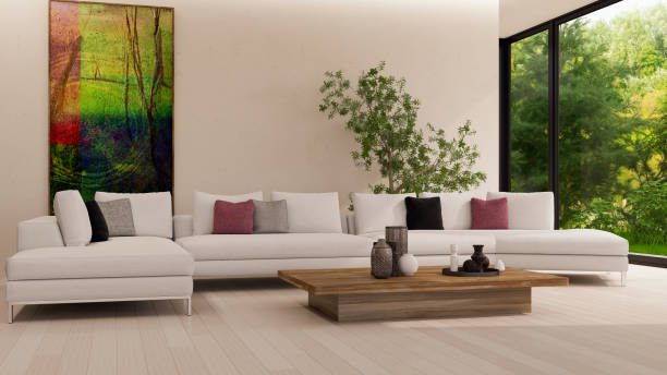 istock Large luxury modern bright interiors Living room mockup illustration 3D rendering image 2183864581