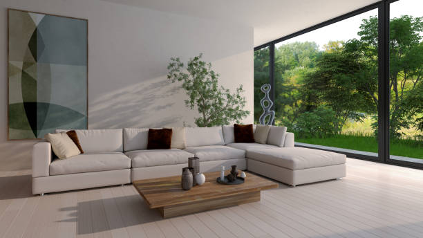 istock Large luxury modern bright interiors Living room mockup illustration 3D rendering image 2183864722