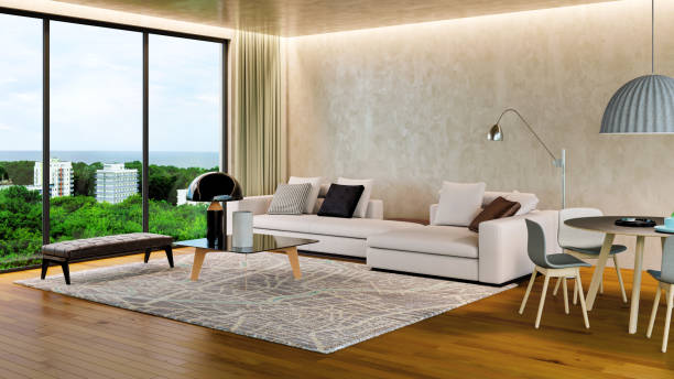 istock Large luxury modern bright interiors Living room mockup illustration 3D rendering image 2183865209