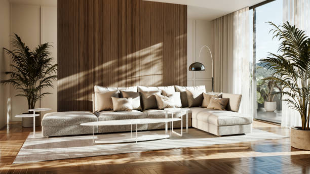 istock Large luxury modern bright interiors Living room mockup illustration 3D rendering image 2183866403