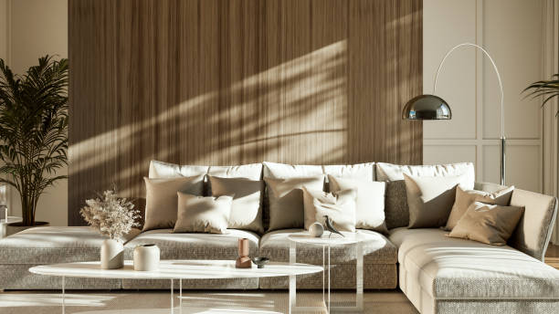 istock Large luxury modern bright interiors Living room mockup illustration 3D rendering image 2183866448