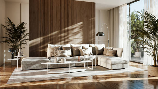 istock Large luxury modern bright interiors Living room mockup illustration 3D rendering image 2183866565