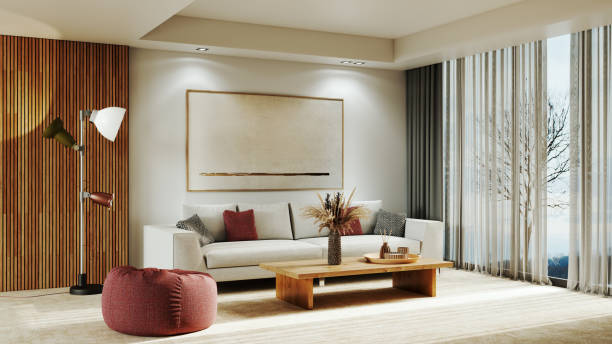 istock Large luxury modern bright interiors Living room mockup illustration 3D rendering image 2183866629