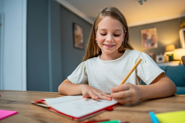 Girl doing homework at home