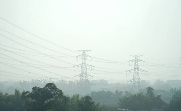 Power tower in the countryside in pollution day with mist