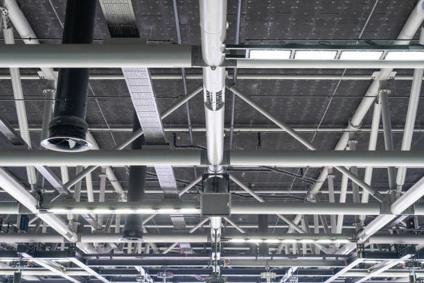istock Modern steel roof structure with ventilation ducts 2183877569