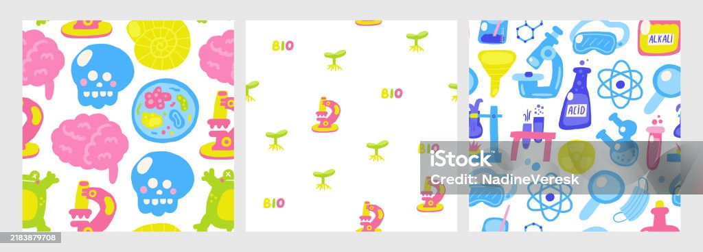 Cute Science Theme Seamless Patterns Set Stock Illustration - Download ...