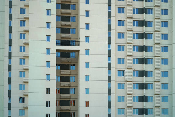 Close up on modern apartment building in downtown area