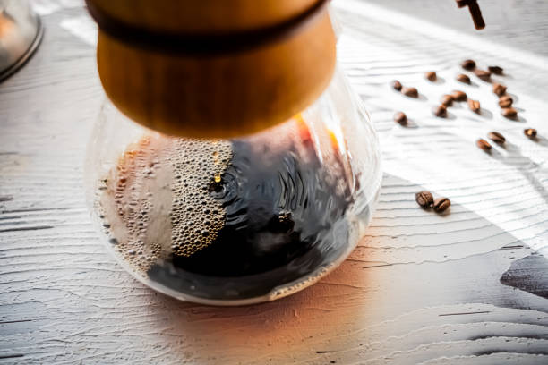 brewing with chemex macro shot black and white background