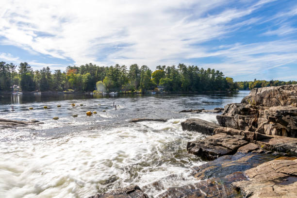 Autumn scenery along Linear Trail of St Charles River, Wendake, Quebec, Canada