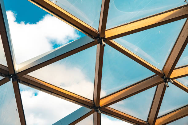 istock Geometric blue glass structure of ceiling 2183893028