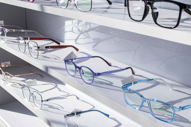 istock glasses correcting vision with maximum dioptrics for problems of astigmatism and myopia, made to order in a optician's workshop on the shelf of a store selling goods for vision and contact lenses 2183896271