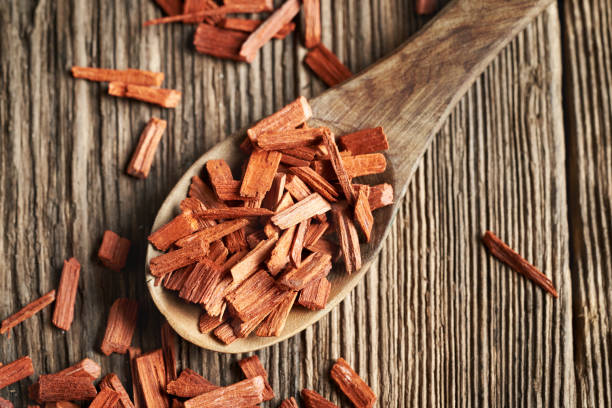 istock Red sandalwood chips - ingredient for essential oils 2183902863
