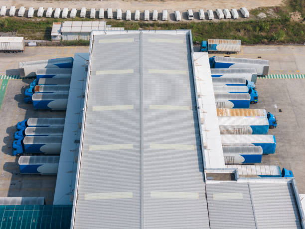 istock High angle shot of logistics park and large trucks 2183909015