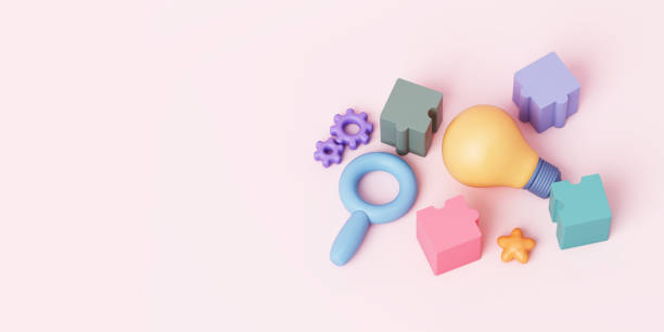 istock Jigsaw puzzle box with pencil, light bulb, gear, magnifying pastel learning school kids cute study children pink background. creative education imagination concept. clipping path. 3D Illustration. 2183920670