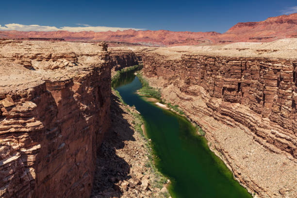 Marble Canyon, with its colorful rocks and cliff walls is just below Glen Canyon Dam and extends from this area of the Colorado River to the confluence with the Little Colorado River. Northern Arizona, Southwest USA.