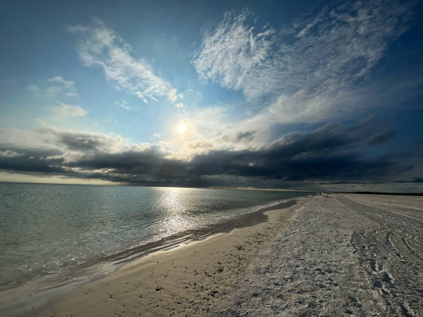 storm clouds rolling over ocean sunset