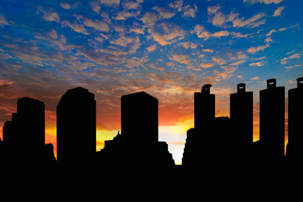 Background building silhouette of bangkok with clouds sky and sunset in city.