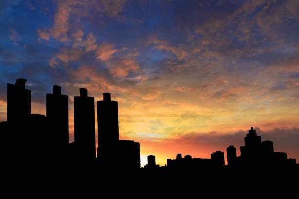 Background building silhouette of bangkok with clouds sky and sunset in city.