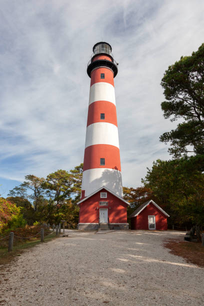 Assateague Light House on Assateague Island on Virginia's Eastern Shore, building was finished 1867. It is 142 ft high and 154 ft ASL. The light can be seen 19 miles in to the sea.