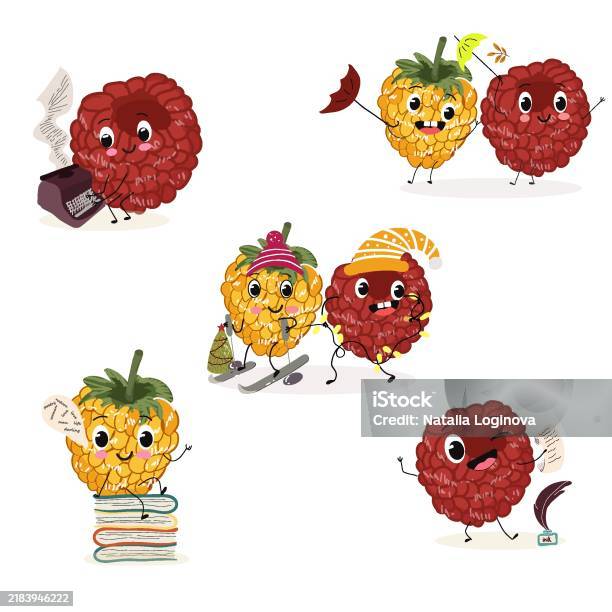 Funny Raspberry Photos Cute Raspberry Characters Funny Berries Activities Leisure Hand Drawn ...
