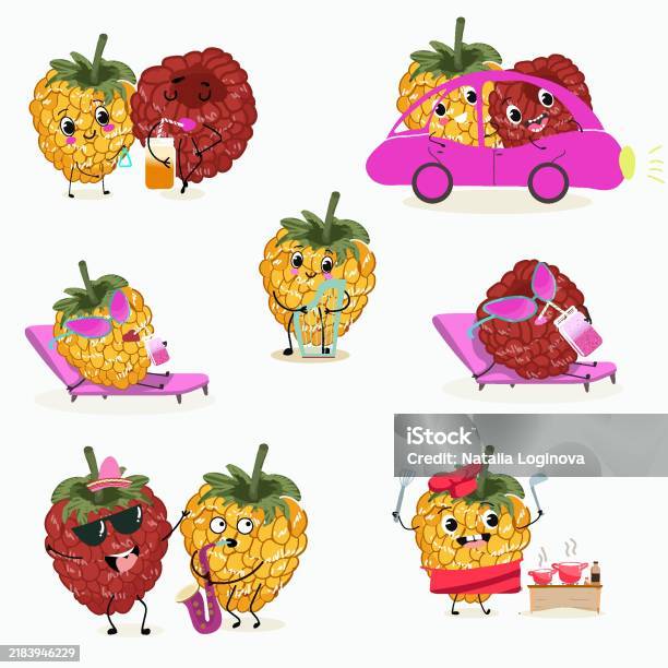 Funny Raspberry Photos Cute Raspberry Characters Funny Berries Activities Leisure Hand Drawn ...