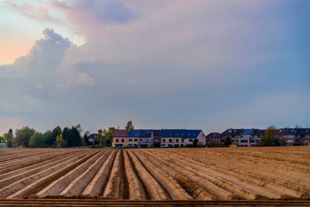 Beautiful landscapes of ploughed farms in rural Belgium