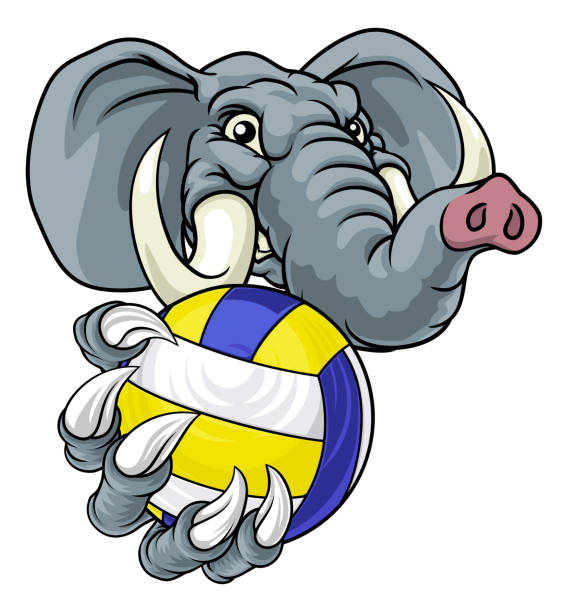 Elephant Volleyball Volley Ball Animal Mascot An elephant volleyball animal sports mascot holding a volley ball in his claw republican elephant logo stock illustrations